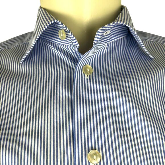 Eton Contemporary Fit Dress Shirt Blue/White Striped Twill Like New Size 41/16 - Picture 5 of 7